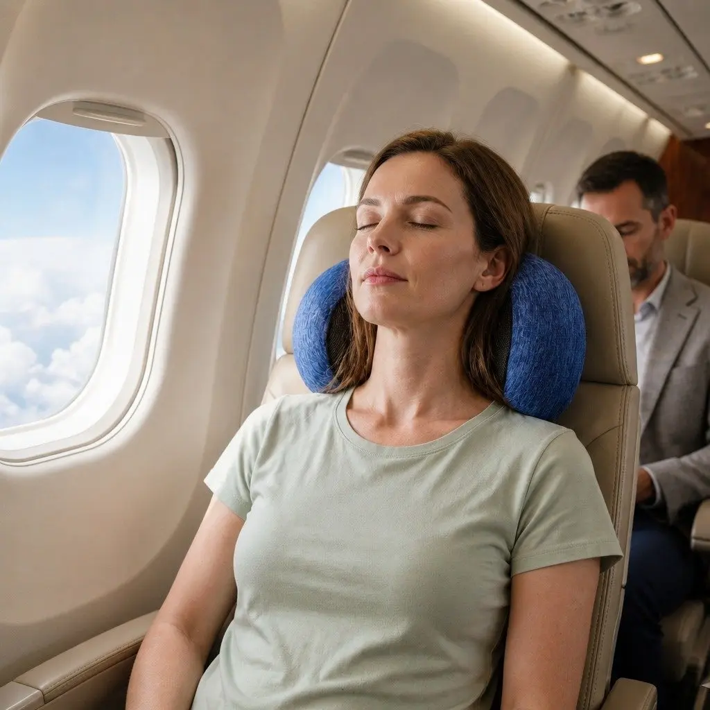 Travel Neck Pillow Ergonomic Memory Foam Support Airplane Car Office Home Blue