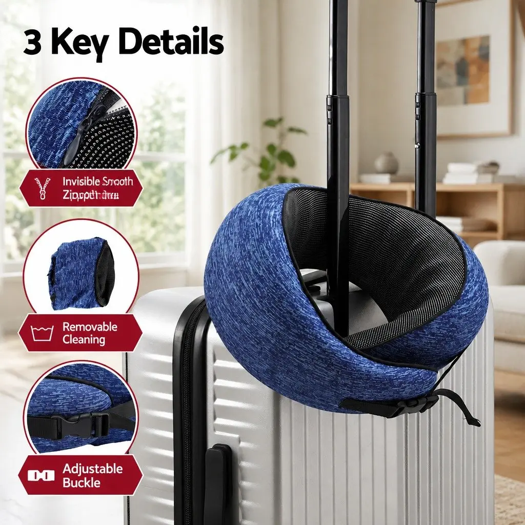 Travel Neck Pillow Ergonomic Memory Foam Support Airplane Car Office Home Blue
