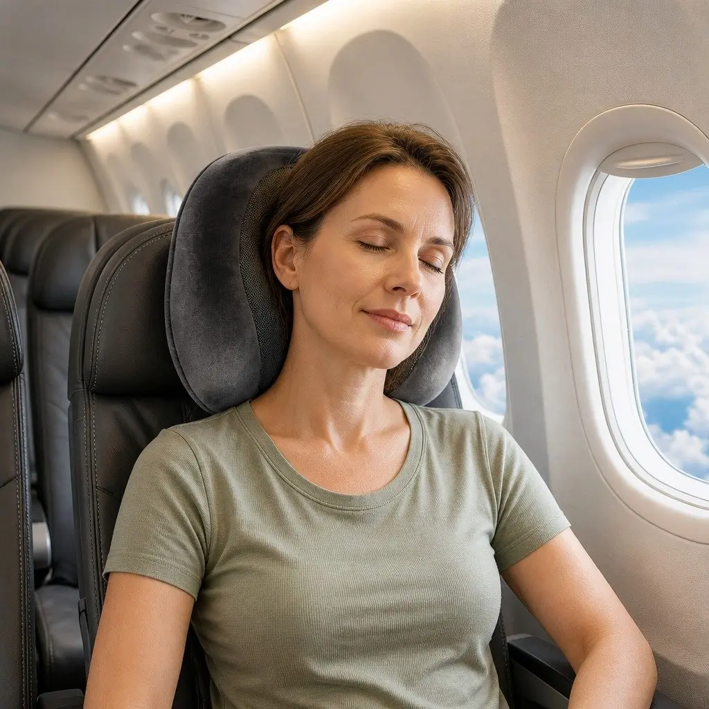 Travel Neck Pillow Memory Foam Grey Portable Airplane Car Office Pillow with