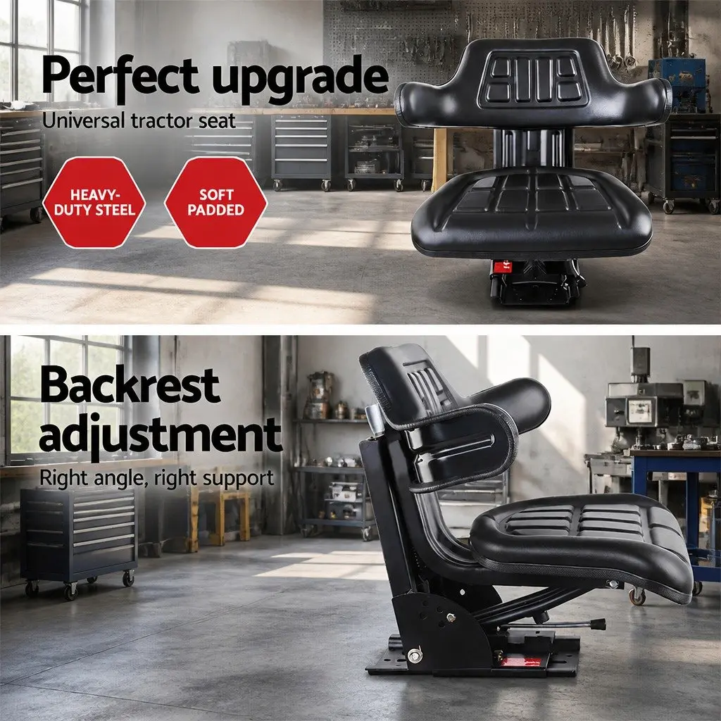 Universal Tractor Seat Black Adjustable Suspension Heavy Machinery Chair