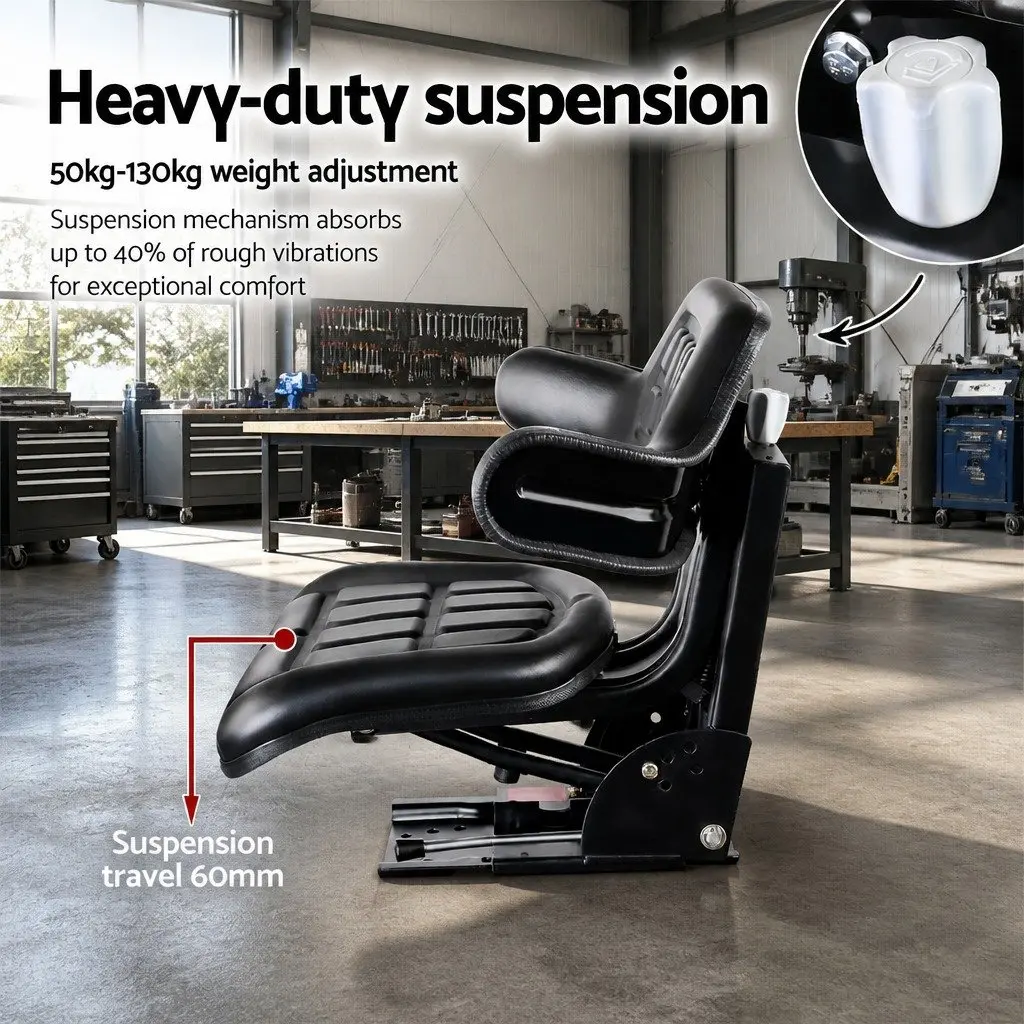 Universal Tractor Seat Black Adjustable Suspension Heavy Machinery Chair