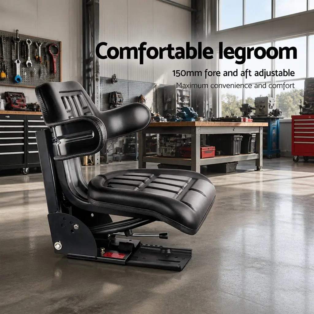 Universal Tractor Seat Black Adjustable Suspension Heavy Machinery Chair