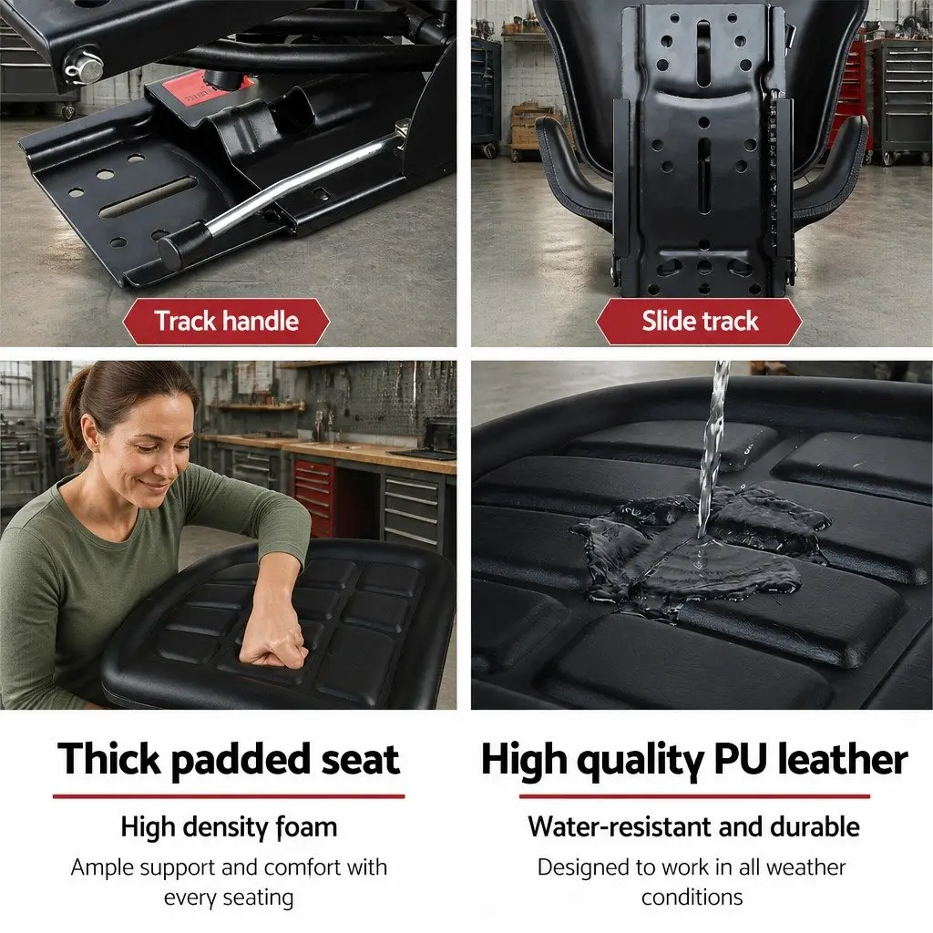 Universal Tractor Seat Black Adjustable Suspension Heavy Machinery Chair