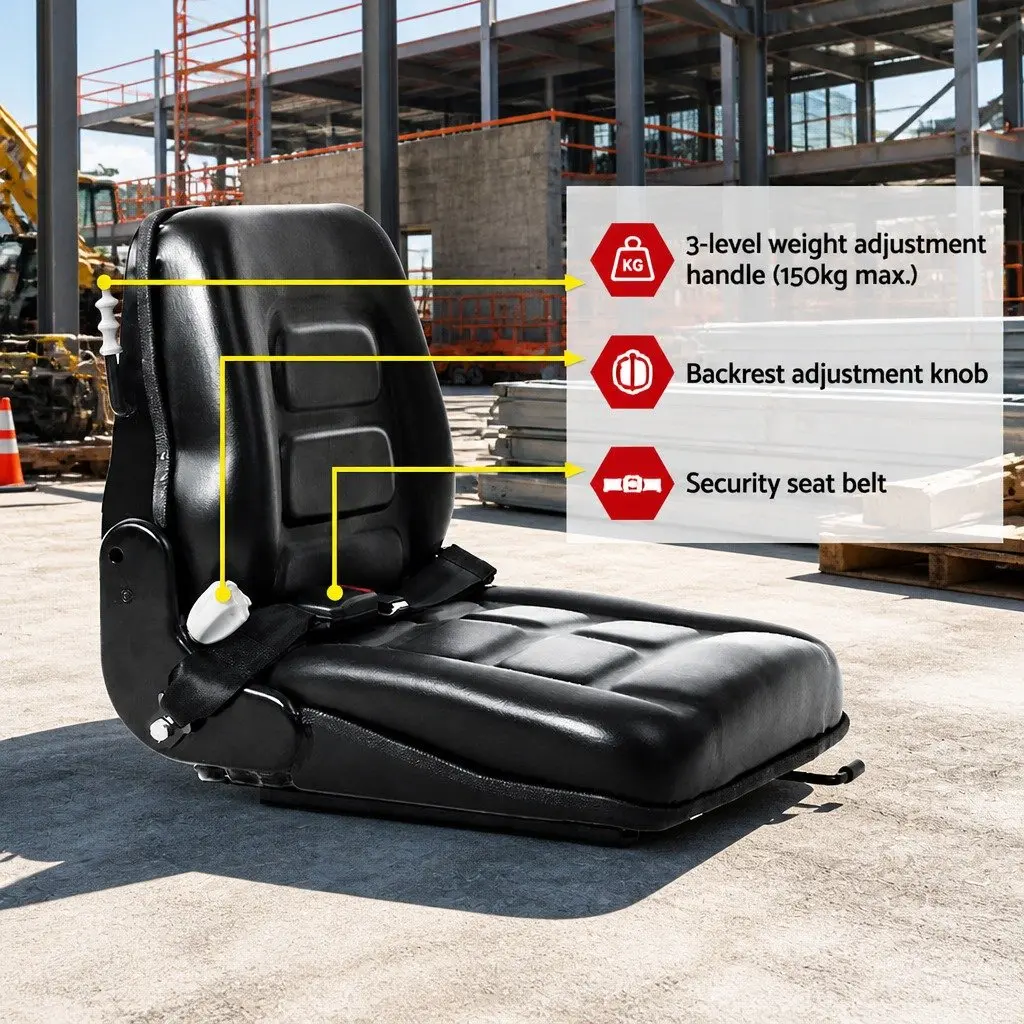 Universal Tractor Seat Black PU Adjustable Heavy Machinery Equipment