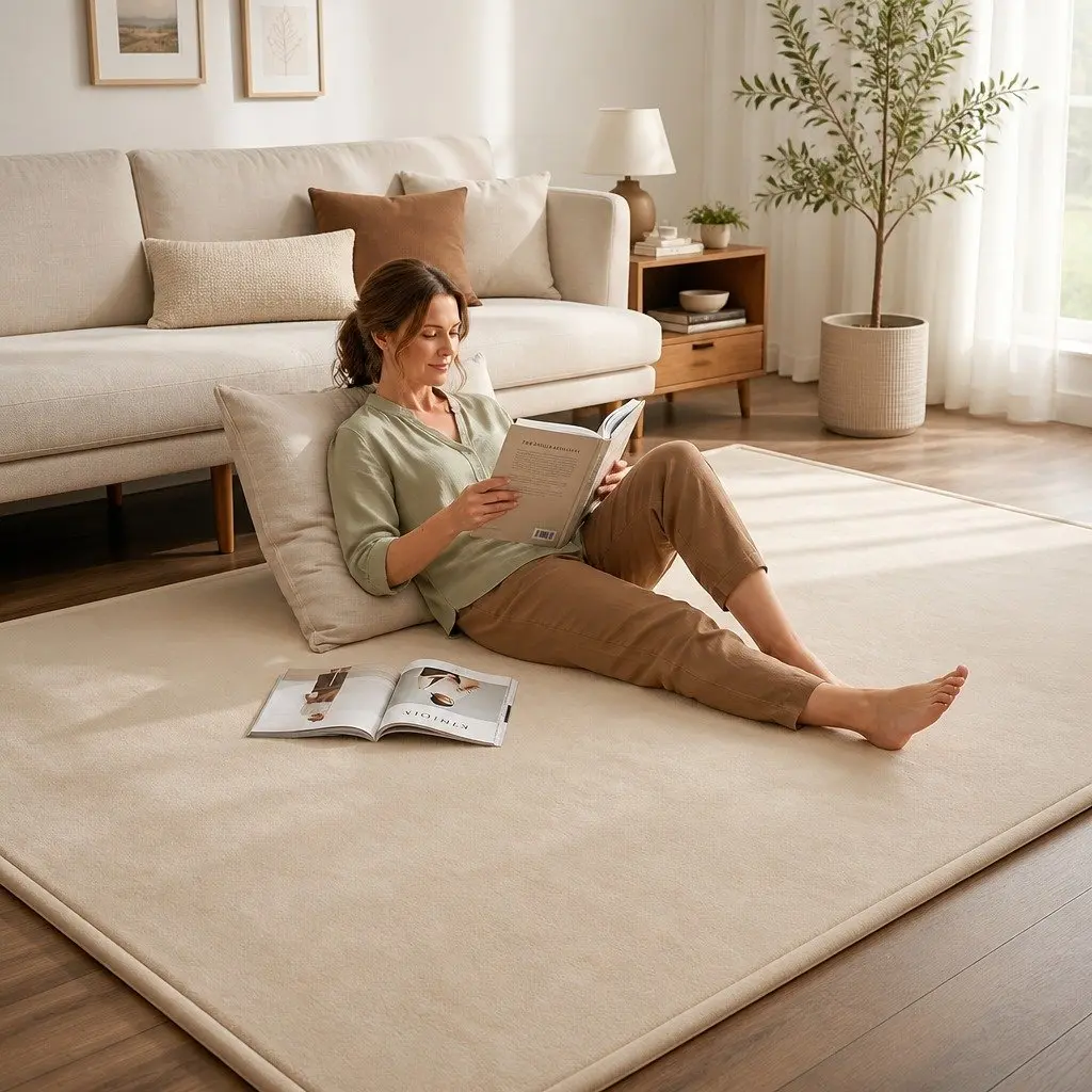 Tatami Mat Floor Mattress Beige 150cm x 200cm 3cm Thick Coral Velvet Foam Filling Anti-slip Backing