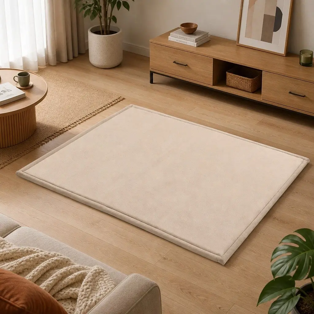 Tatami Mat Floor Mattress Beige 150cm x 200cm 3cm Thick Coral Velvet Foam Filling Anti-slip Backing