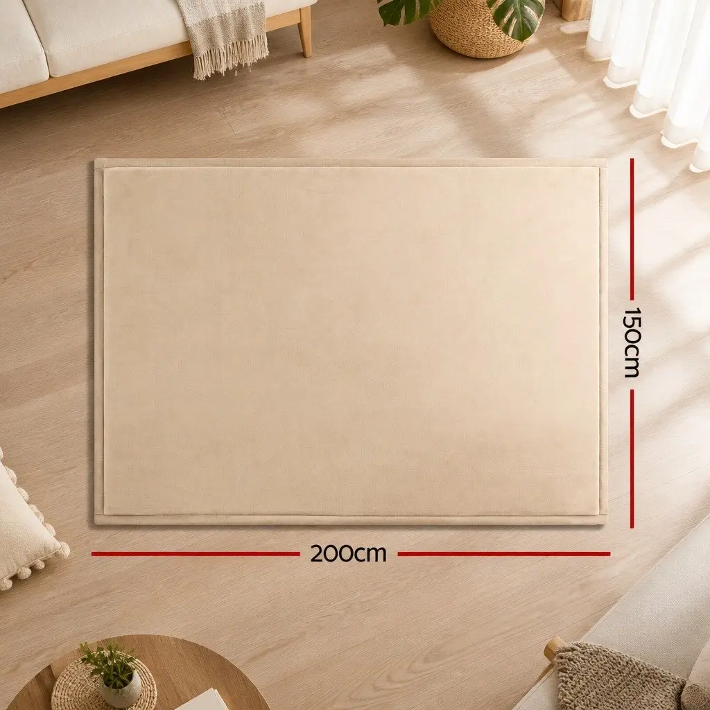 Tatami Mat Floor Mattress Beige 150cm x 200cm 3cm Thick Coral Velvet Foam Filling Anti-slip Backing