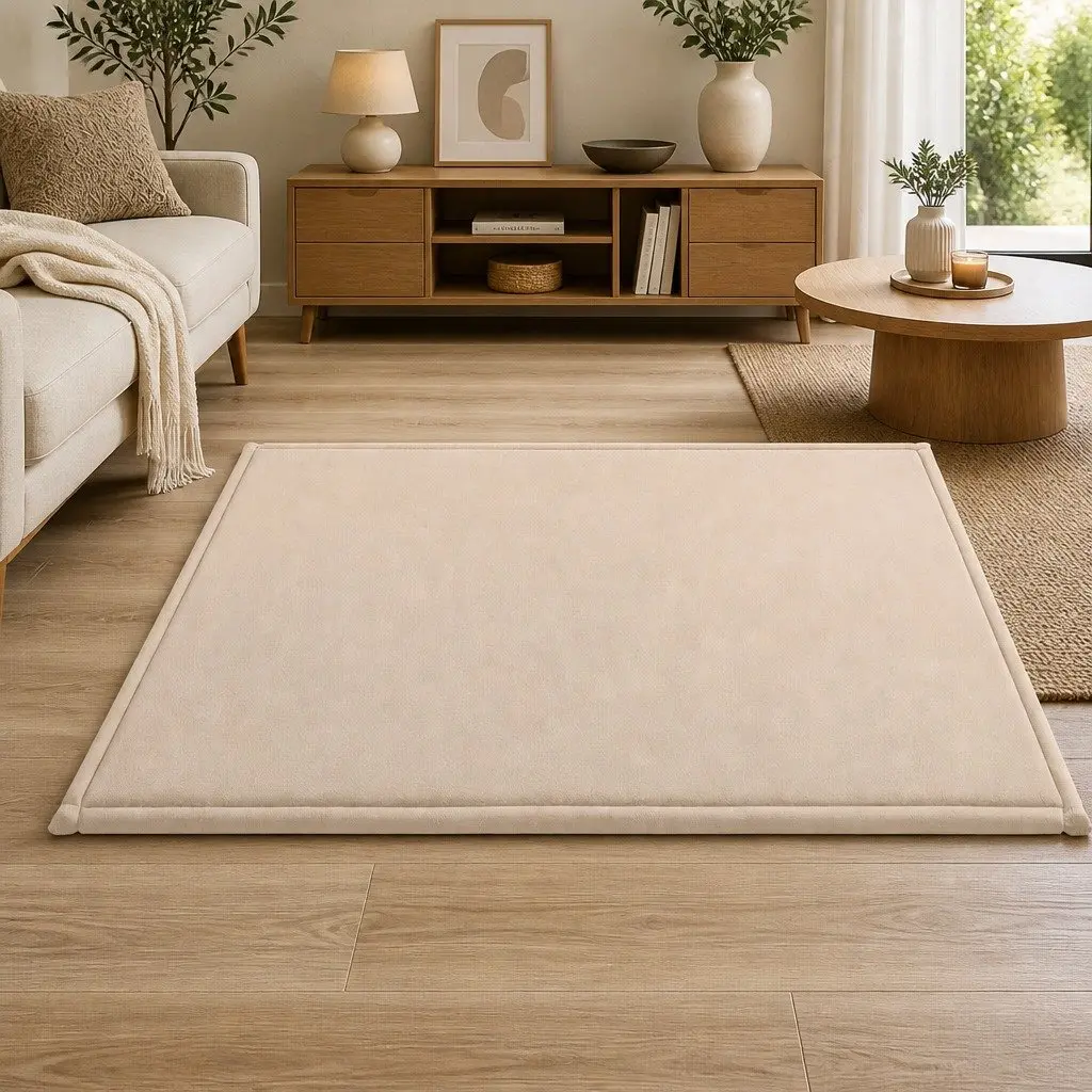 Tatami Mat Floor Mattress Beige 150cm x 200cm 3cm Thick Coral Velvet Foam Filling Anti-slip Backing