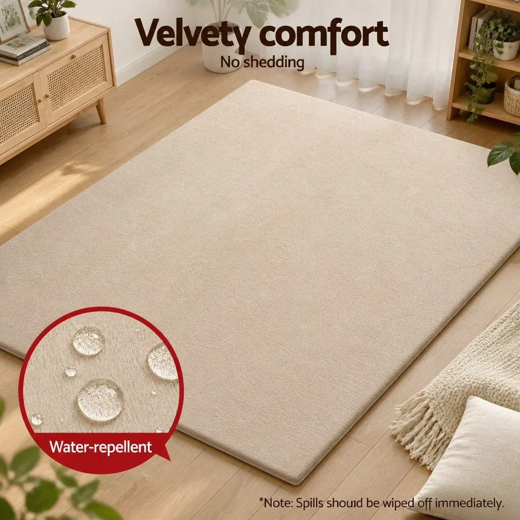 Tatami Mat Floor Mattress Beige 150cm x 200cm 3cm Thick Coral Velvet Foam Filling Anti-slip Backing