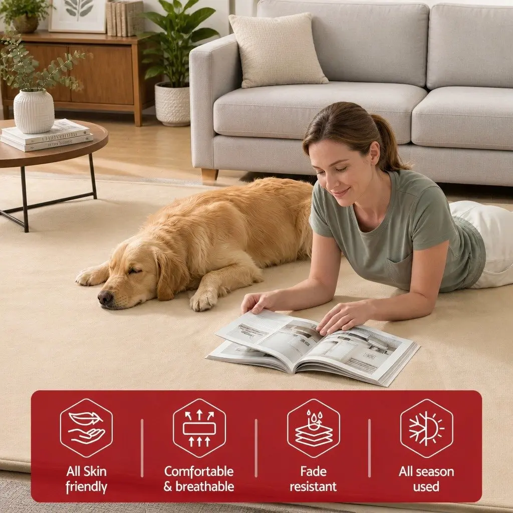 Tatami Mat Floor Mattress Beige 150cm x 200cm 3cm Thick Coral Velvet Foam Filling Anti-slip Backing