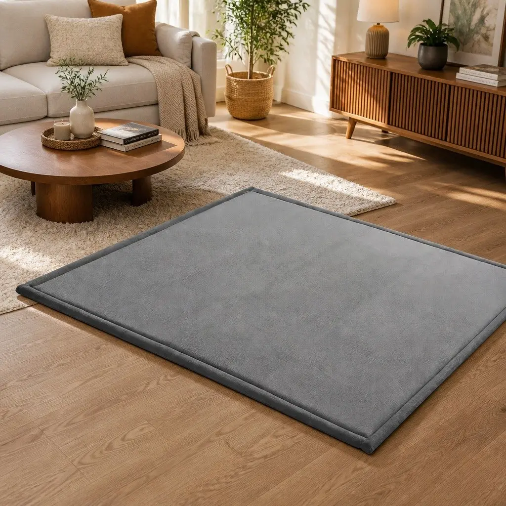 Tatami Mat Floor Mattress Grey 3cm Thick Non-Slip Foam Filling Coral Velvet Fabric
