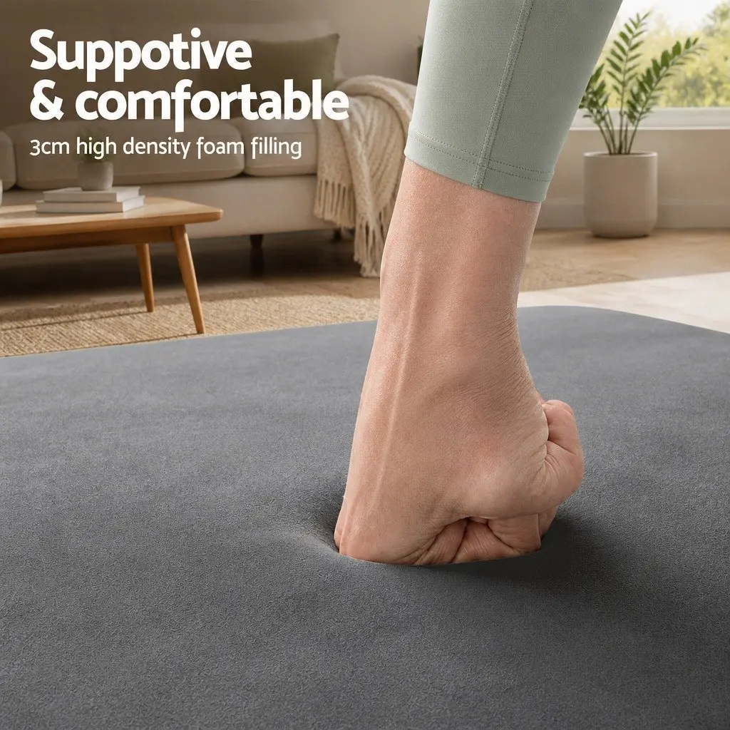 Tatami Mat Floor Mattress Grey 3cm Thick Non-Slip Foam Filling Coral Velvet Fabric