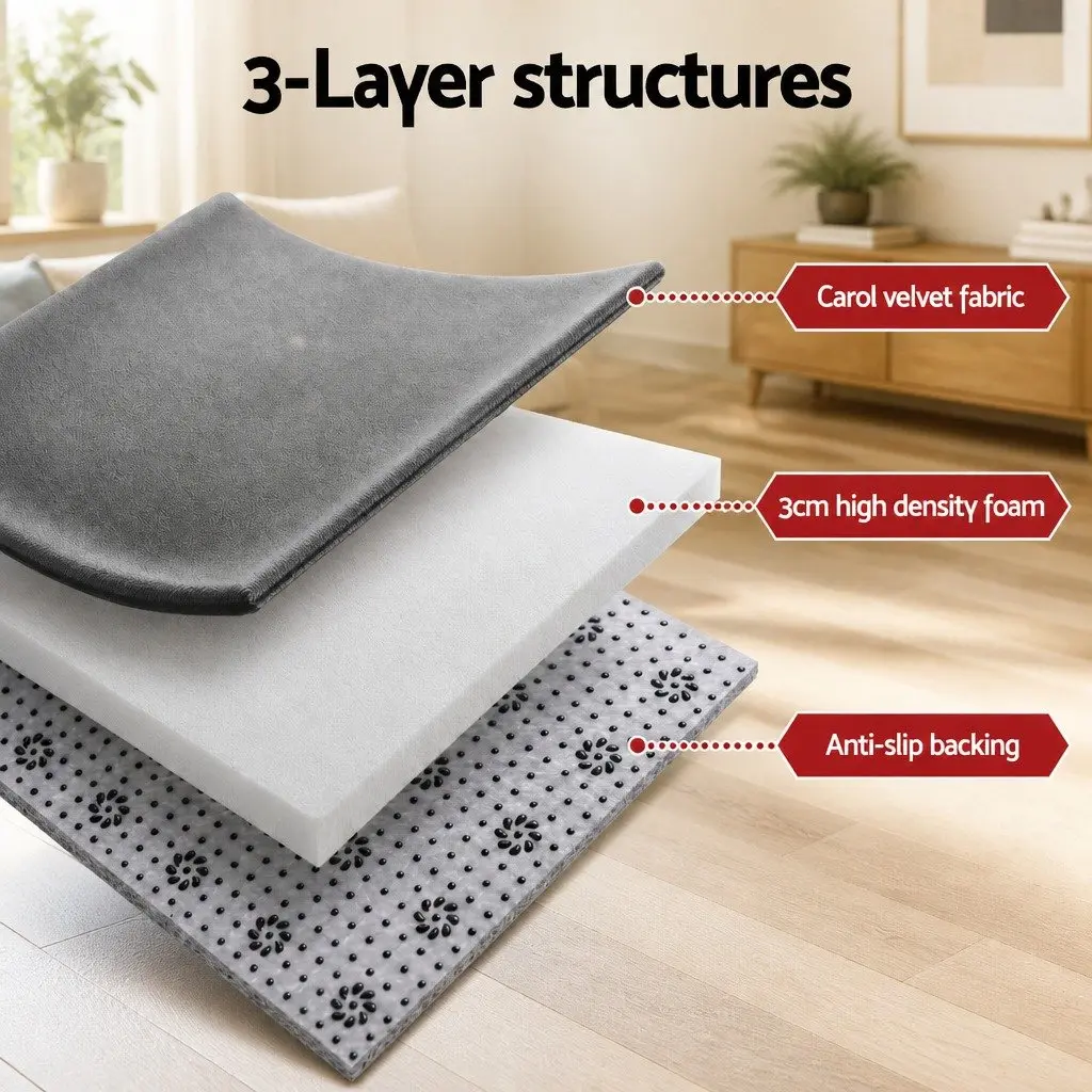 Tatami Mat Floor Mattress Grey 3cm Thick Non-Slip Foam Filling Coral Velvet Fabric