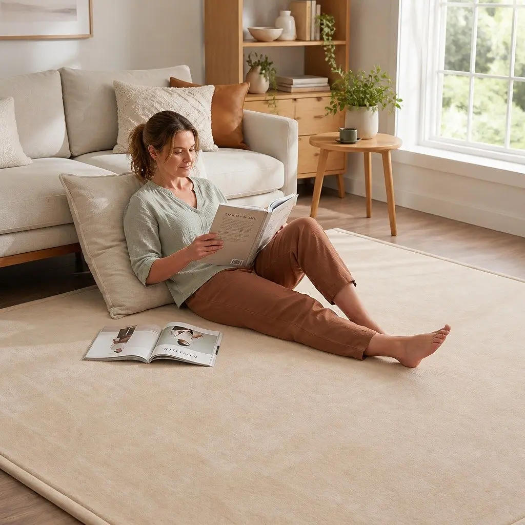 Tatami Mat Floor Mattress Beige 200cm x 200cm 3cm Thick Soft Coral Velvet Foam Filling