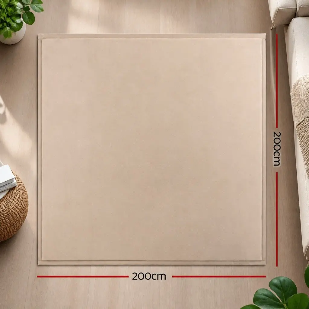 Tatami Mat Floor Mattress Beige 200cm x 200cm 3cm Thick Soft Coral Velvet Foam Filling