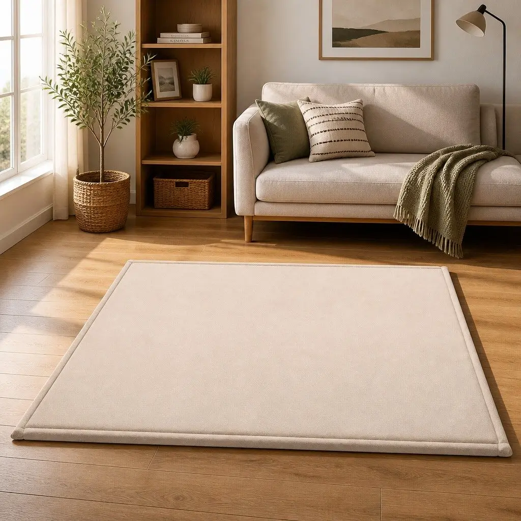 Tatami Mat Floor Mattress Beige 200cm x 200cm 3cm Thick Soft Coral Velvet Foam Filling