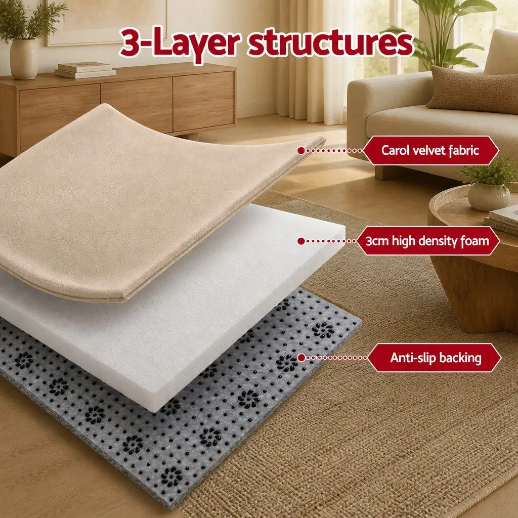 Tatami Mat Floor Mattress Beige 200cm x 200cm 3cm Thick Soft Coral Velvet Foam Filling