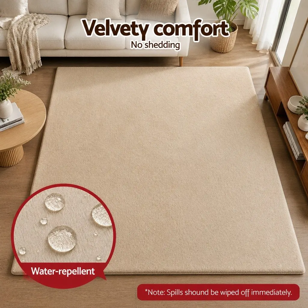 Tatami Mat Floor Mattress Beige 200cm x 200cm 3cm Thick Soft Coral Velvet Foam Filling