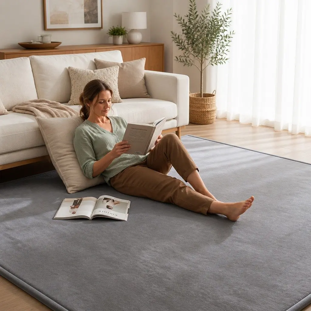 Tatami Floor Mat Grey 200cm x 200cm Coral Velvet Foam Filling Anti-Slip Backing