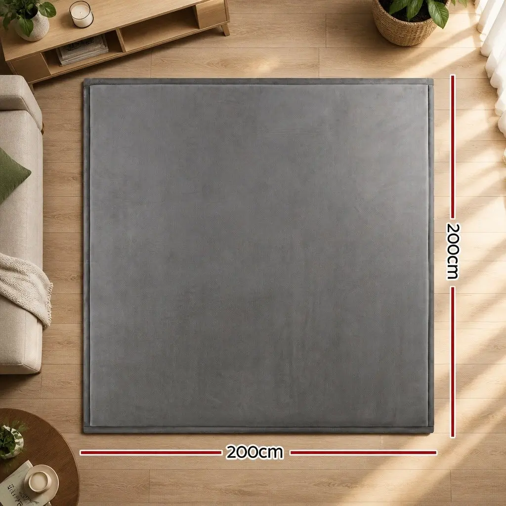 Tatami Floor Mat Grey 200cm x 200cm Coral Velvet Foam Filling Anti-Slip Backing