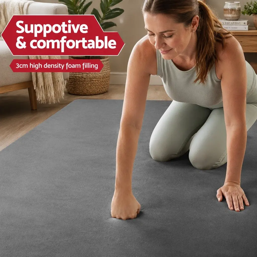 Tatami Floor Mat Grey 200cm x 200cm Coral Velvet Foam Filling Anti-Slip Backing