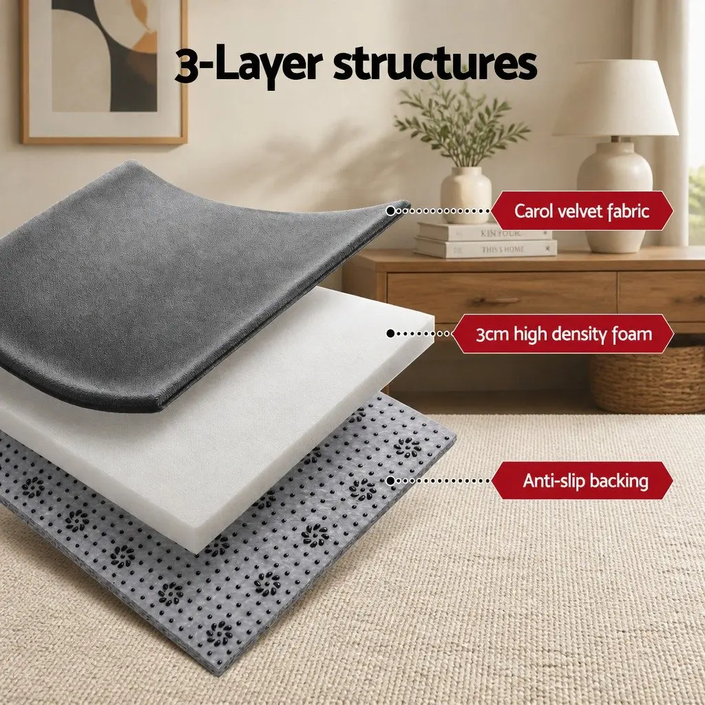 Tatami Floor Mat Grey 200cm x 200cm Coral Velvet Foam Filling Anti-Slip Backing