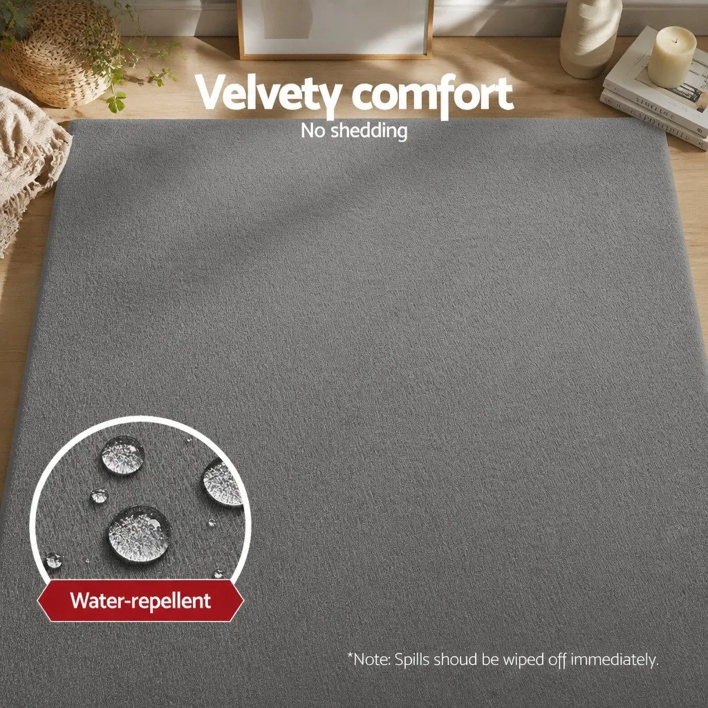 Tatami Floor Mat Grey 200cm x 200cm Coral Velvet Foam Filling Anti-Slip Backing