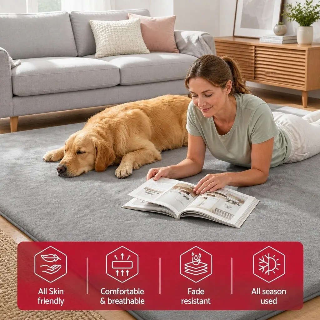 Tatami Floor Mat Grey 200cm x 200cm Coral Velvet Foam Filling Anti-Slip Backing