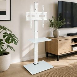 TV Floor Stand 32-65 Inch Universal Swivel Height Adjustable Mount White Shelf