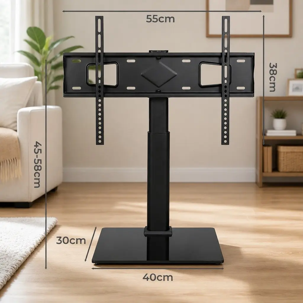 TV Stand Black Adjustable Height Swivel Tilt for 32-75 Inch TVs with Tempered Glass Base