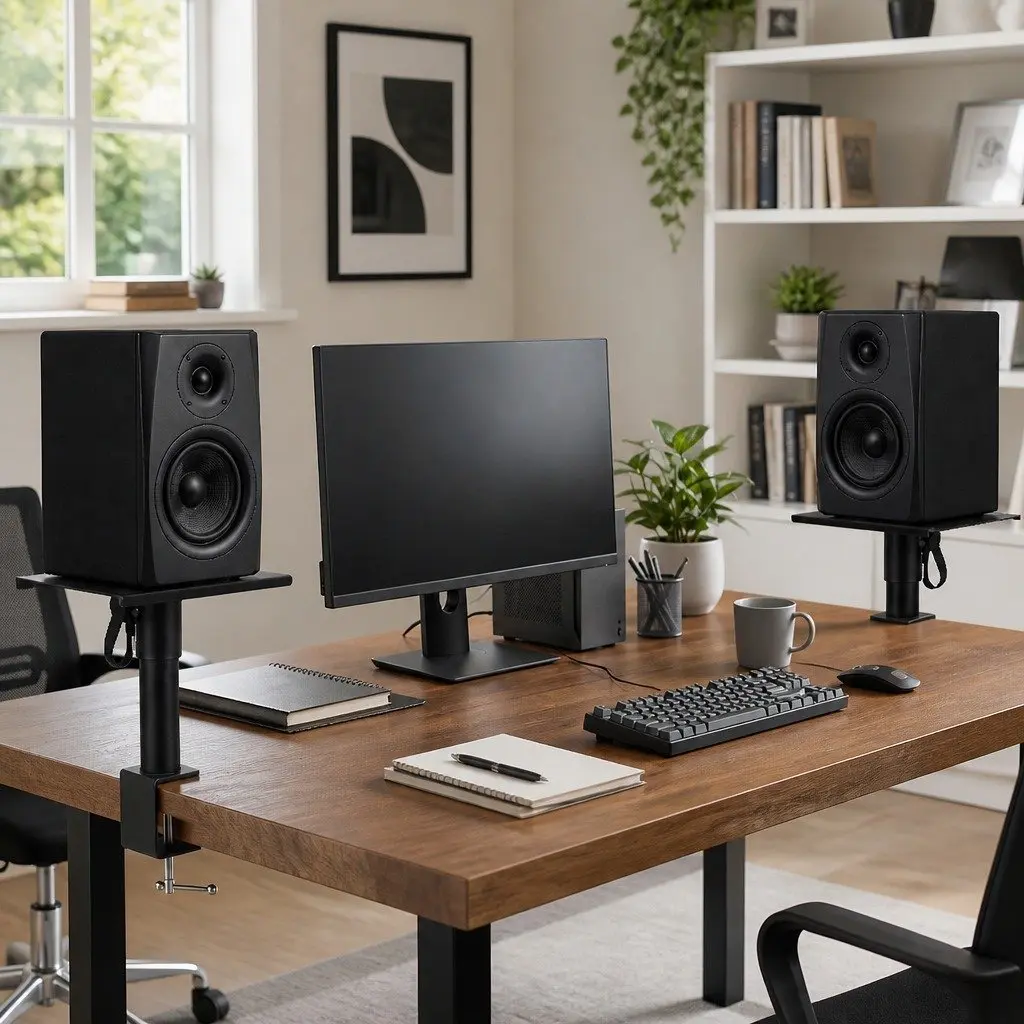 Desk Clamp Speaker Stands Adjustable Height Rotation Monitor Studio Audio Setup