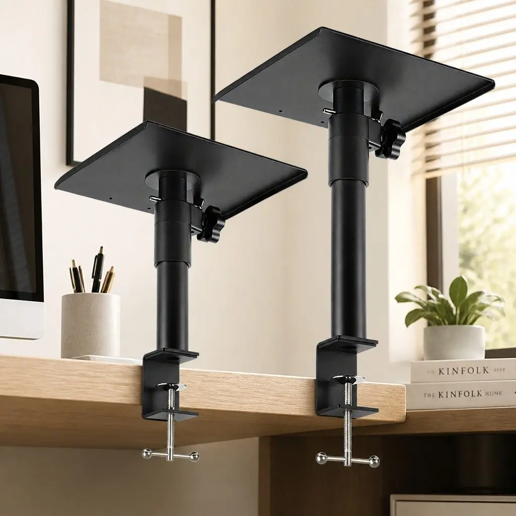 Desk Clamp Speaker Stands Adjustable Height Rotation Monitor Studio Audio Setup