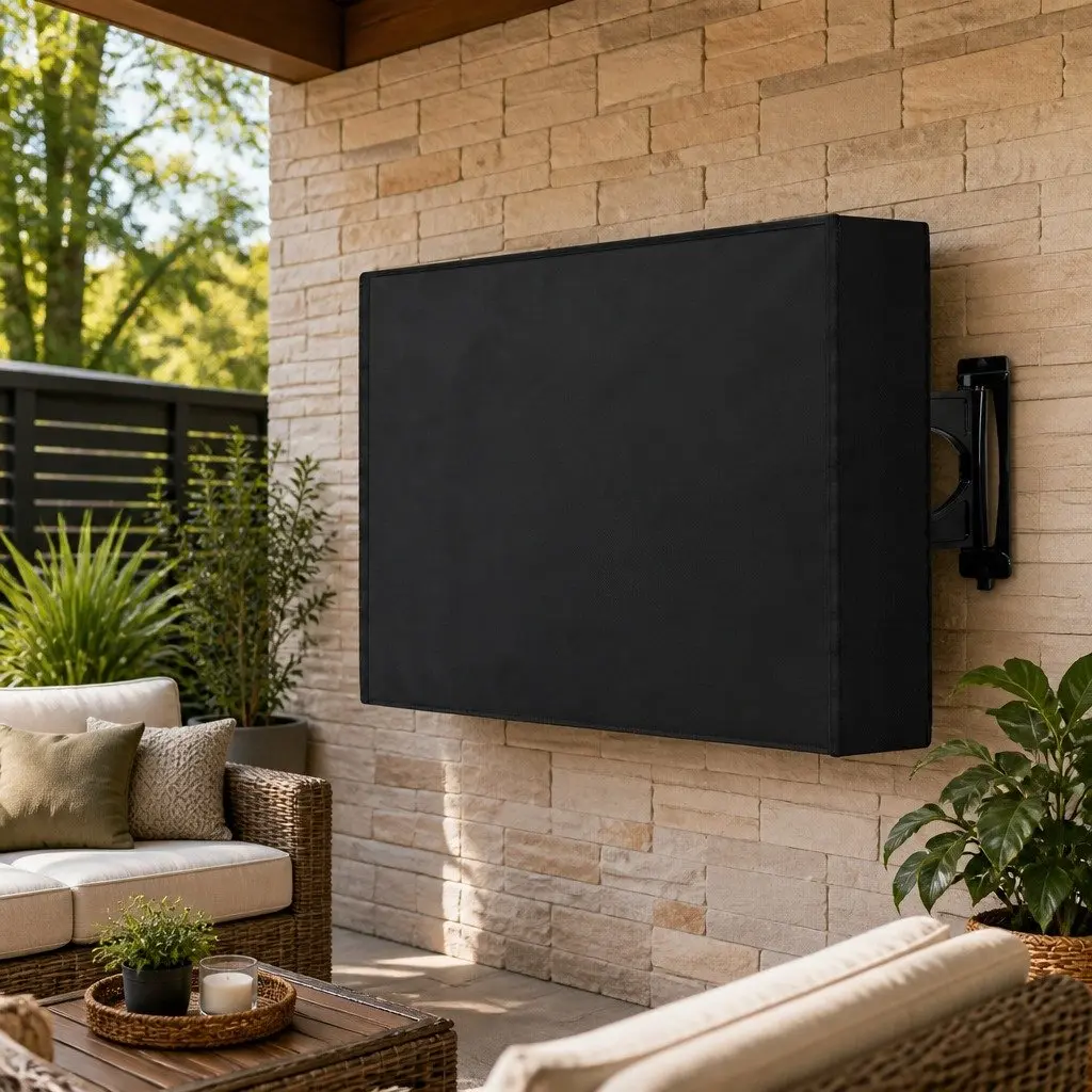 TV Cover Black 40-43 Inch Waterproof Outdoor Protector with Zipper Access and Adjustable Velcro Straps