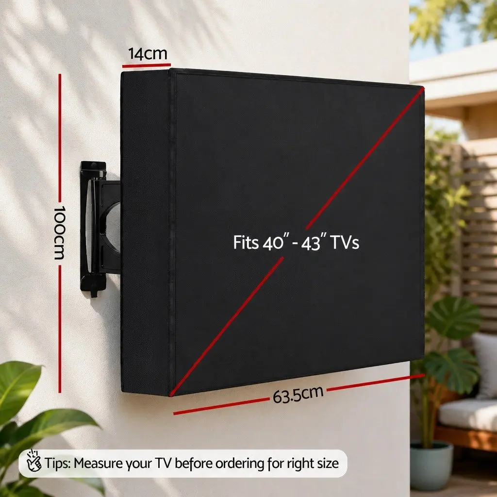 TV Cover Black 40-43 Inch Waterproof Outdoor Protector with Zipper Access and Adjustable Velcro Straps