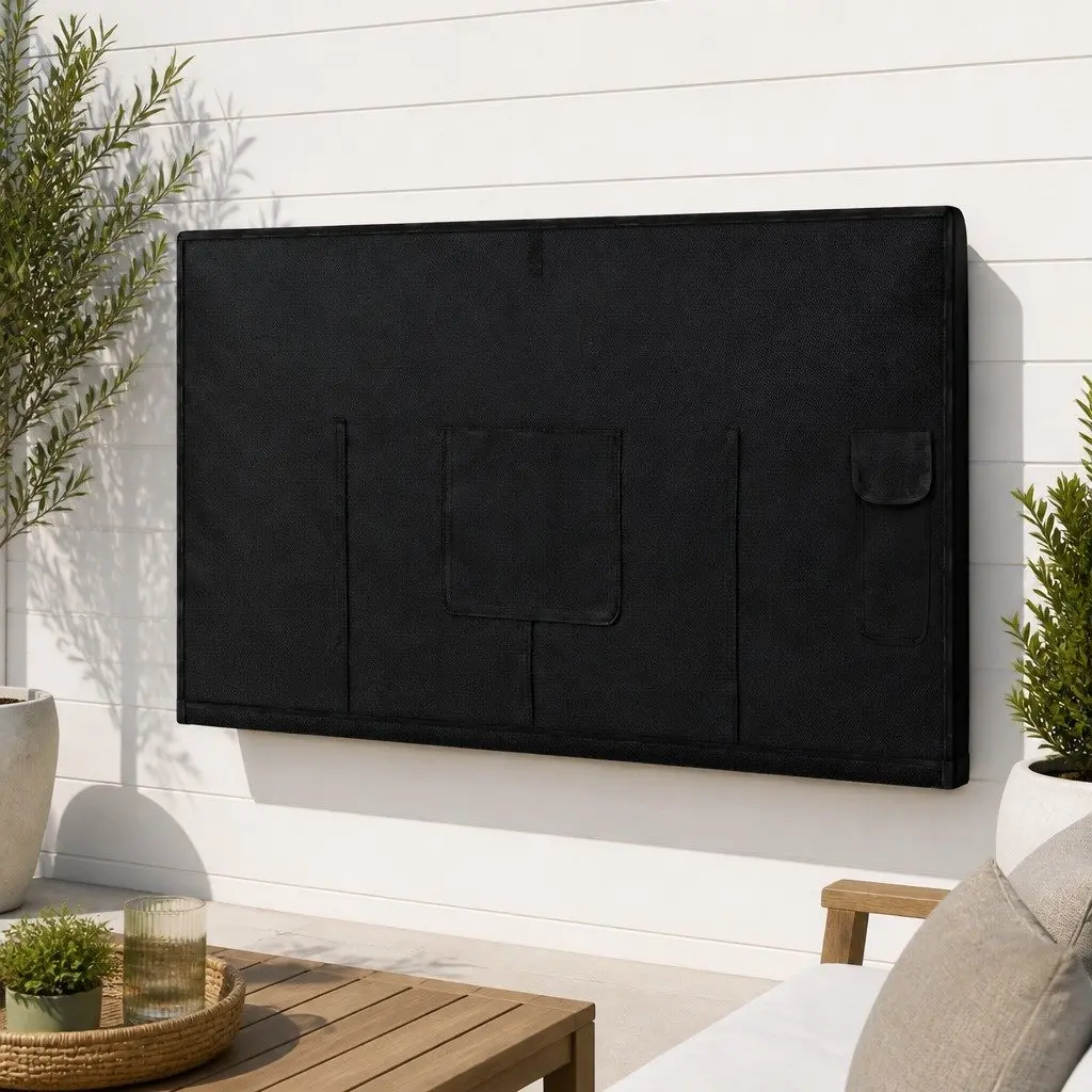 TV Cover Black 40-43 Inch Waterproof Outdoor Protector with Zipper Access and Adjustable Velcro Straps