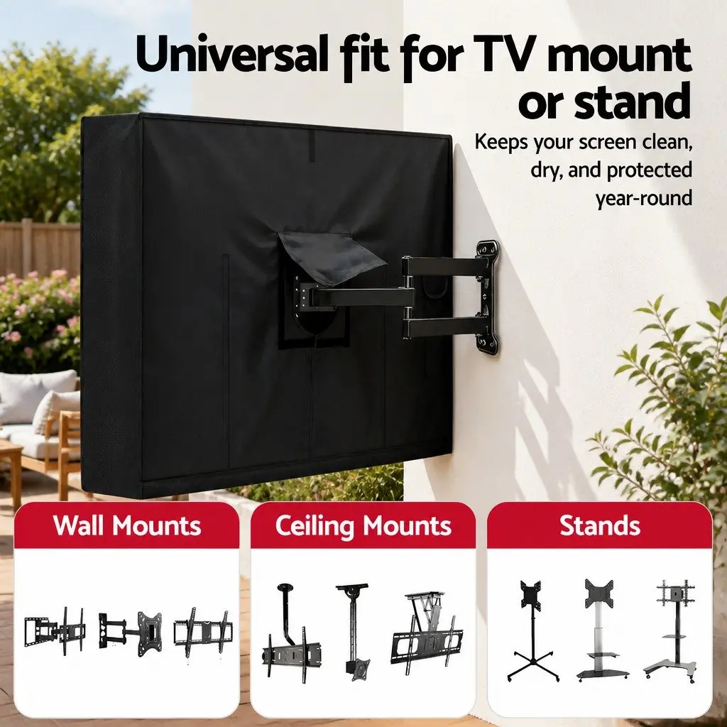 TV Cover Black 40-43 Inch Waterproof Outdoor Protector with Zipper Access and Adjustable Velcro Straps