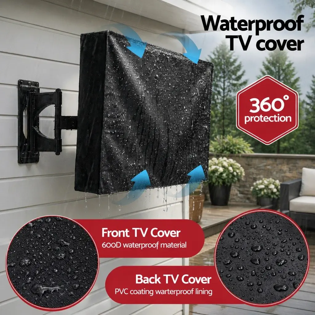 TV Cover Black 40-43 Inch Waterproof Outdoor Protector with Zipper Access and Adjustable Velcro Straps