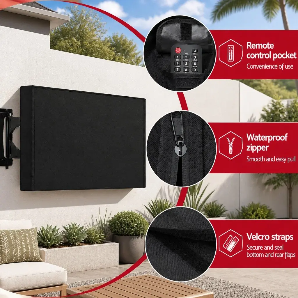TV Cover Black 40-43 Inch Waterproof Outdoor Protector with Zipper Access and Adjustable Velcro Straps