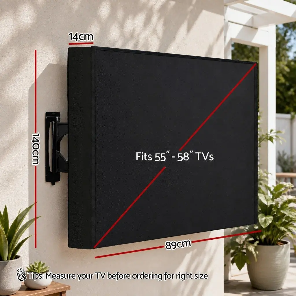 TV Cover Black 55-58 Inch Waterproof Outdoor Flat Television Protector