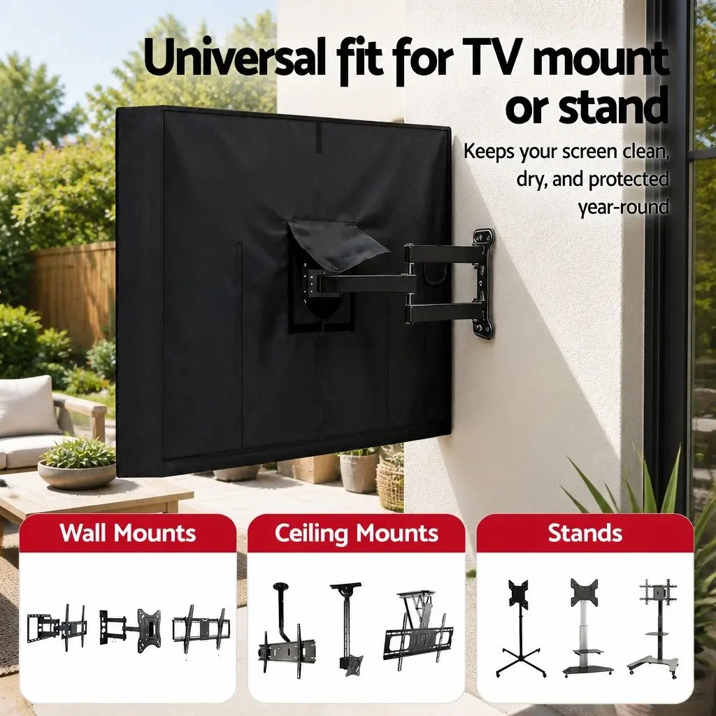 TV Cover Black 55-58 Inch Waterproof Outdoor Flat Television Protector
