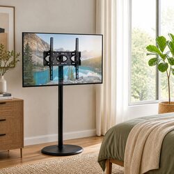 Mobile TV Stand 32-55 Inch Floor Mount Adjustable Height Tilt Wheels Black
