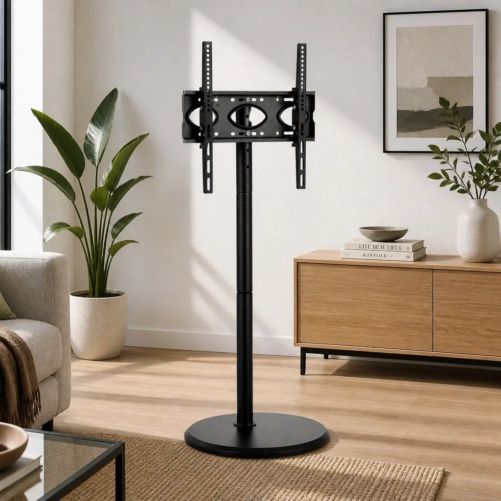 Mobile TV Stand Black 32-55 Inch Adjustable Height Tilt Wheels