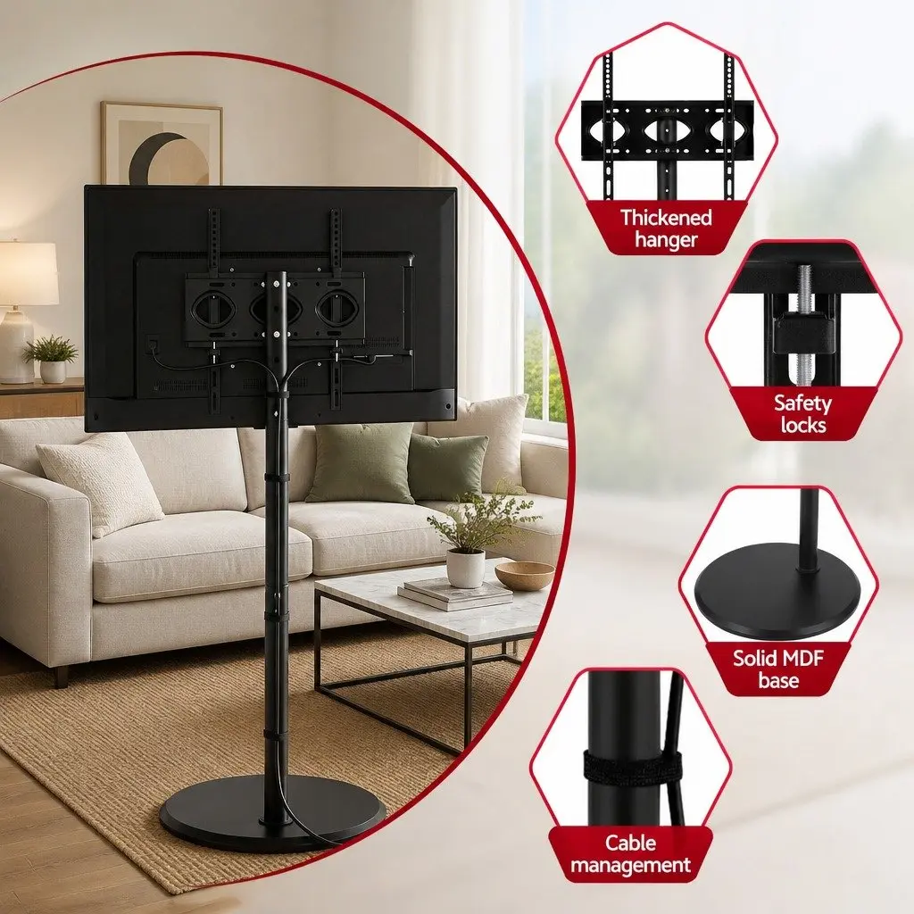 Mobile TV Stand Black 32-55 Inch Adjustable Height Tilt Wheels