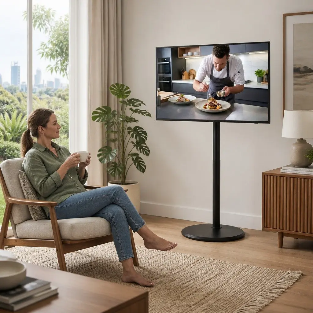 Mobile TV Stand Black 32-55 Inch Adjustable Height Tilt Wheels