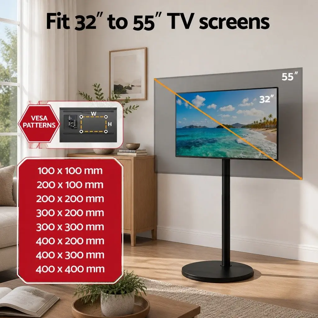 Mobile TV Stand Black 32-55 Inch Adjustable Height Tilt Wheels