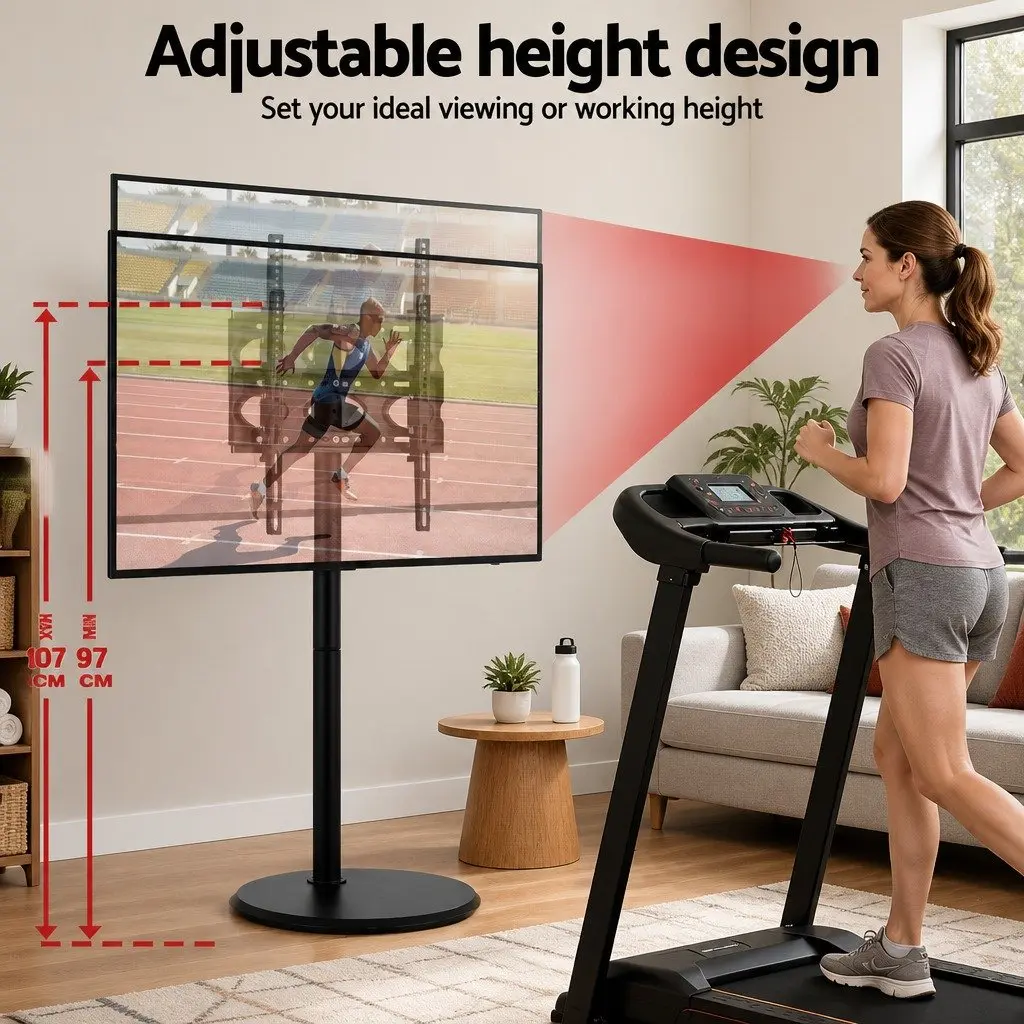 Mobile TV Stand Black 32-55 Inch Adjustable Height Tilt Wheels