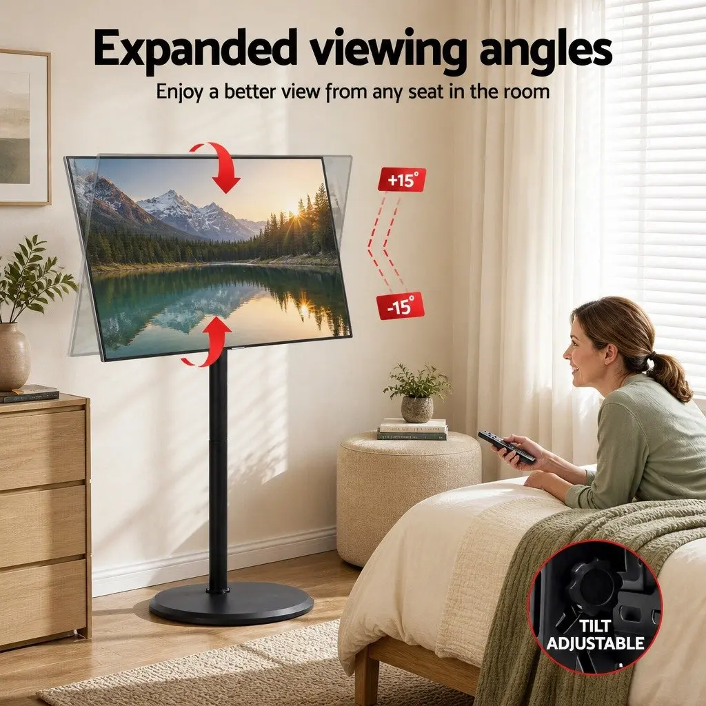 Mobile TV Stand Black 32-55 Inch Adjustable Height Tilt Wheels