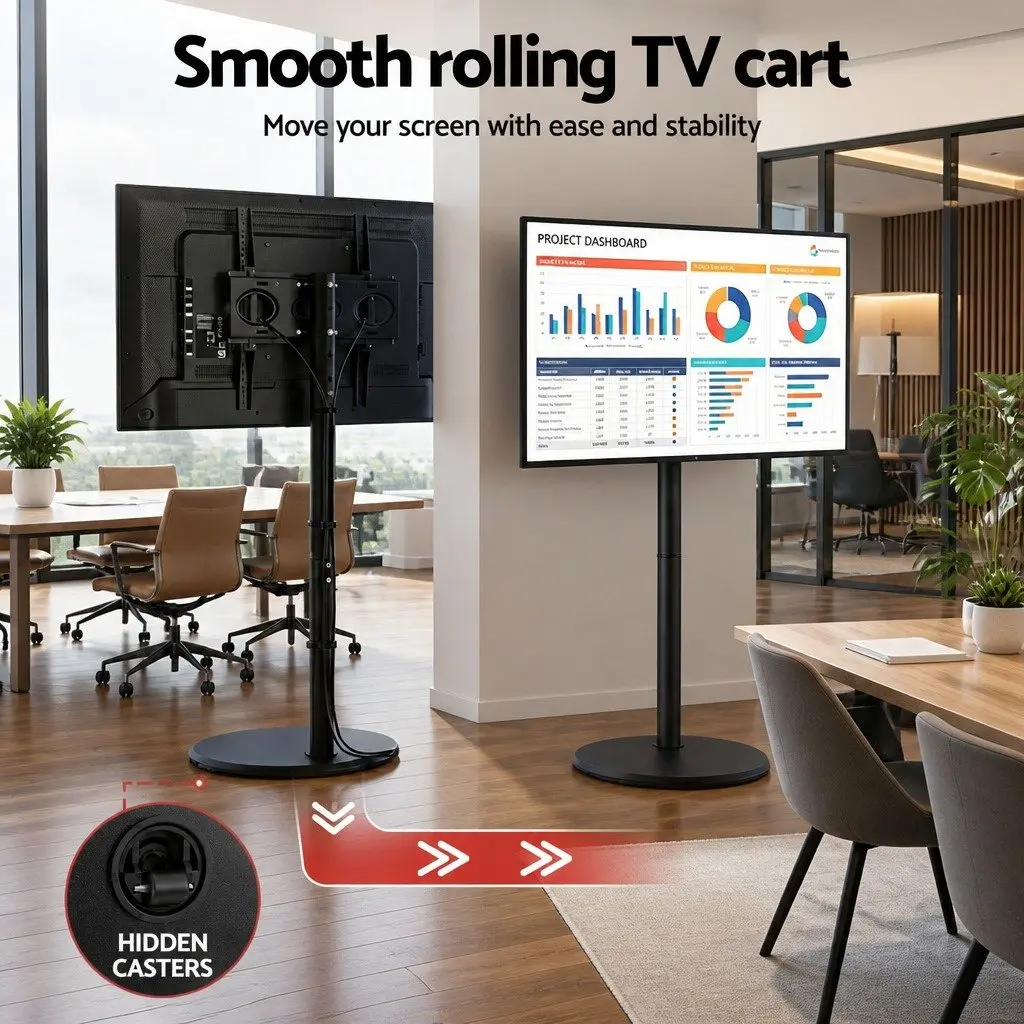 Mobile TV Stand Black 32-55 Inch Adjustable Height Tilt Wheels