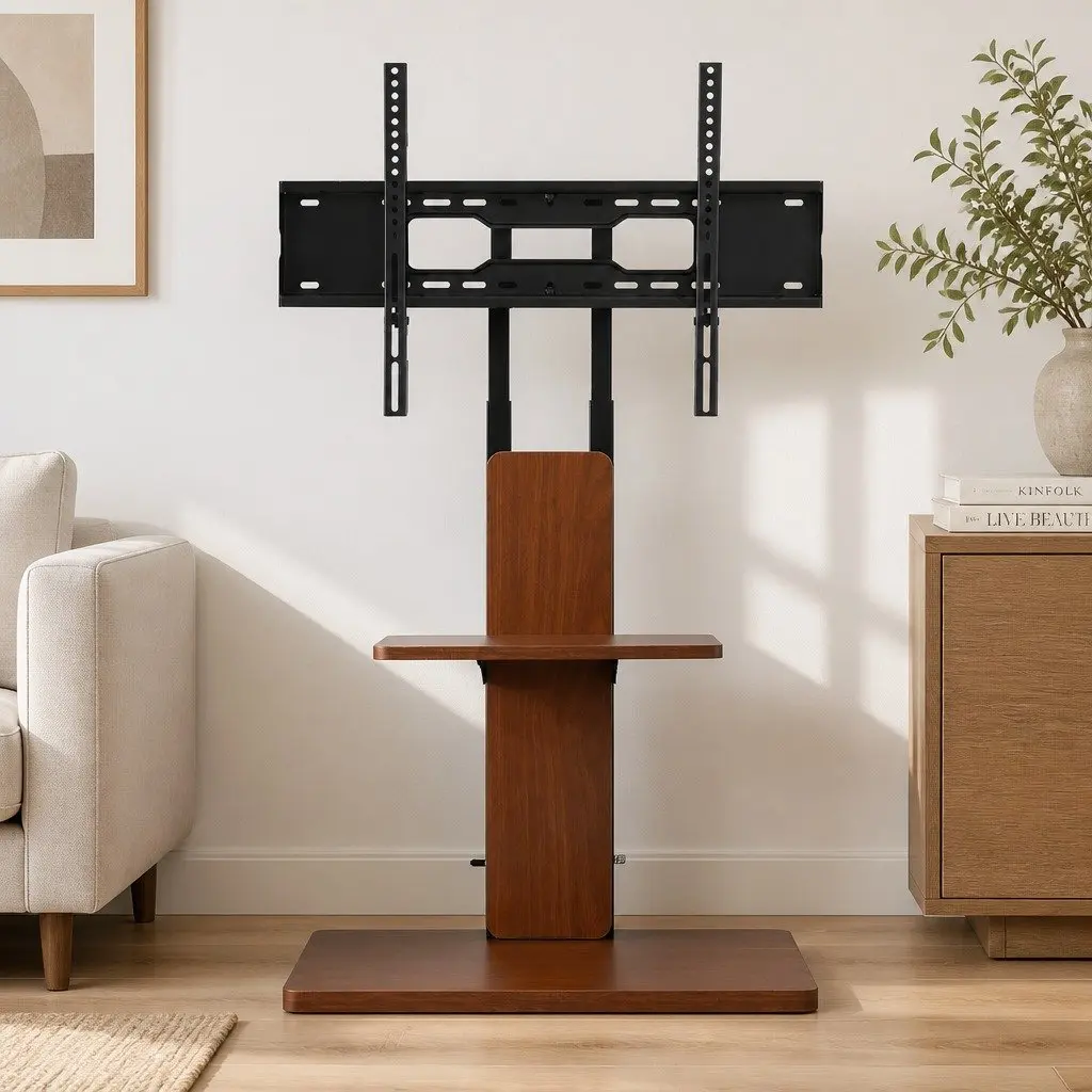 TV Stand Black 32-70 Inch Swivel Height Adjustable Wooden Base