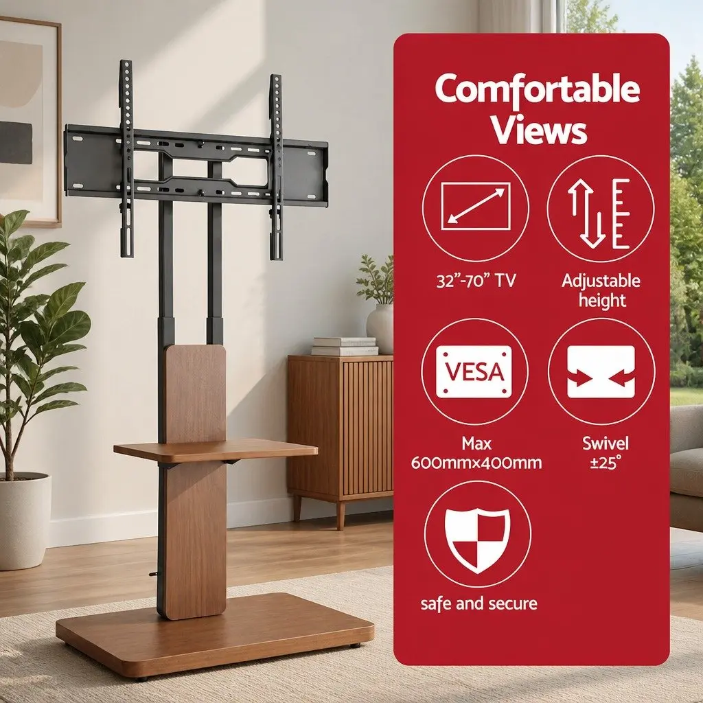 TV Stand Black 32-70 Inch Swivel Height Adjustable Wooden Base